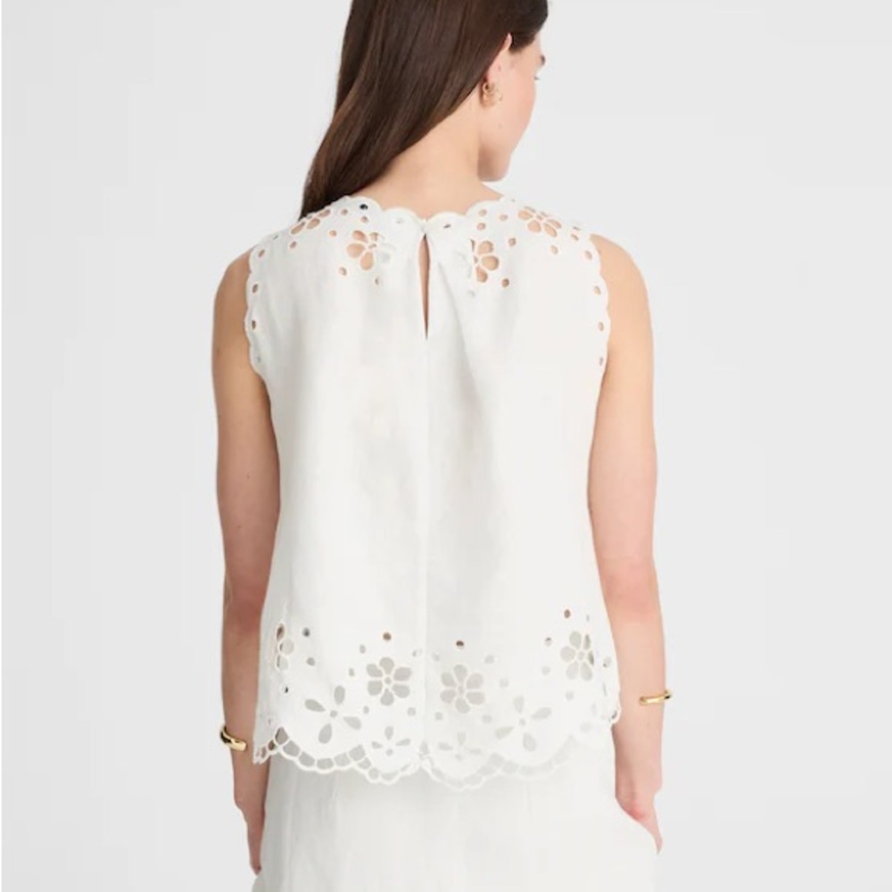 NWT Madewell White Linen Embroidered Eyelet High-Low Tank - Picture 4 of 9